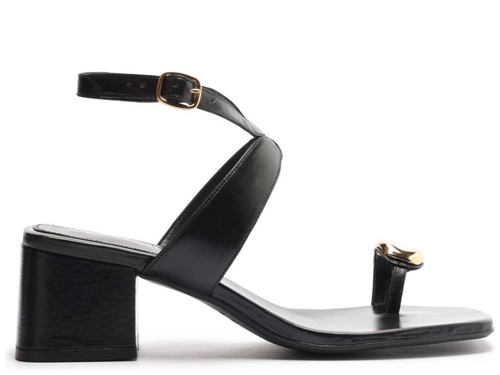 sandalia arezzo preta couro salto bloco metal bold-1