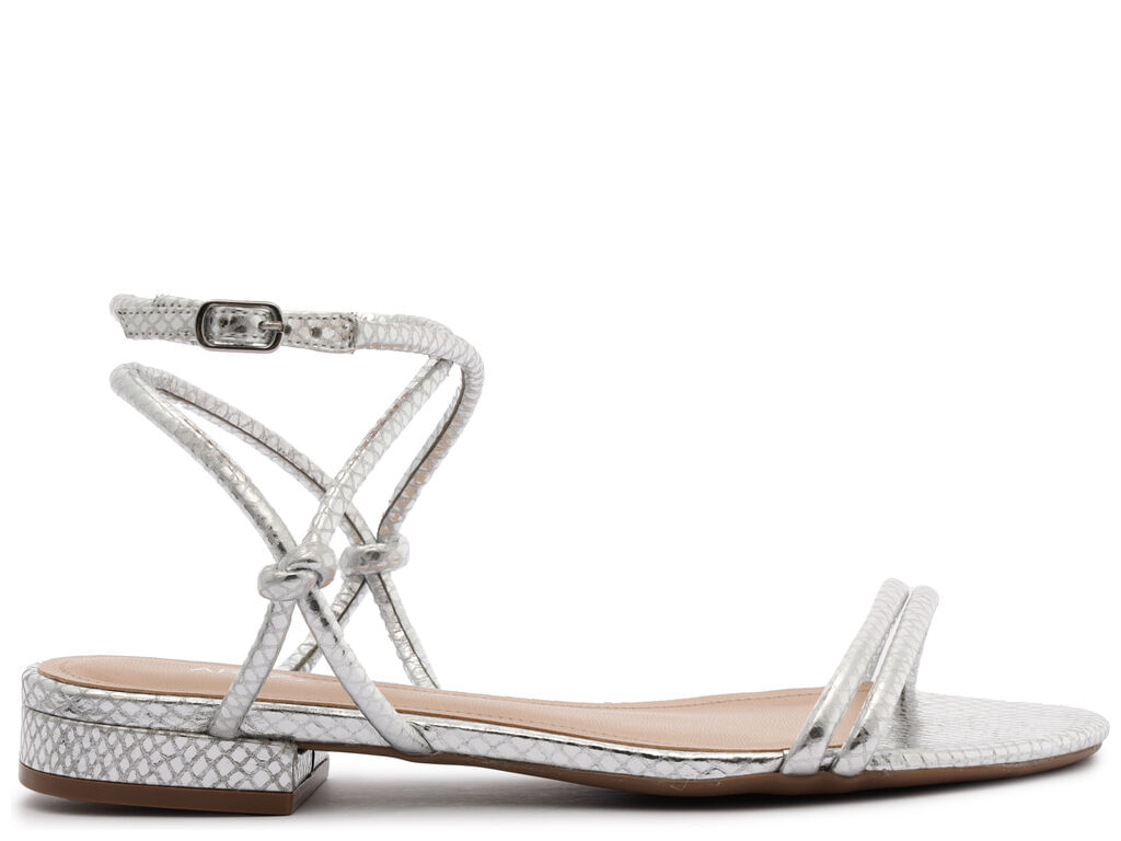 sandalia arezzo rasteira tiras knot prateada couro snake-1