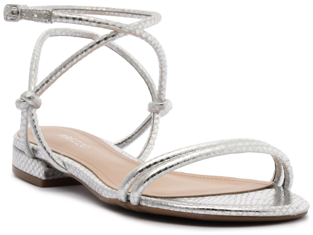 sandalia arezzo rasteira tiras knot prateada couro snake-2