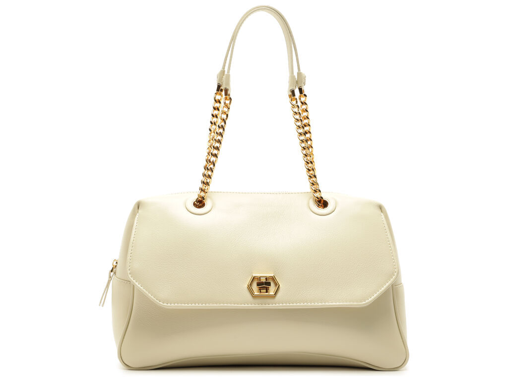 bolsa arezzo bowling branco polar couro grande encaixe metal-1