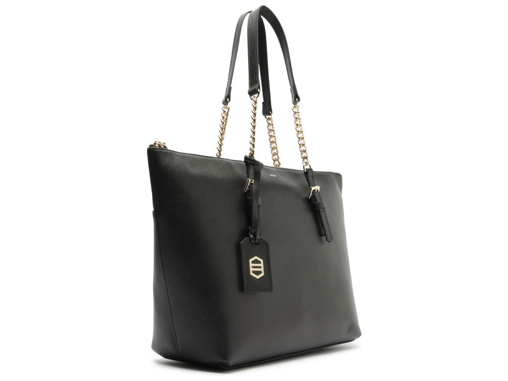 bolsa arezzo shopping preta couro grande alca corrente-2