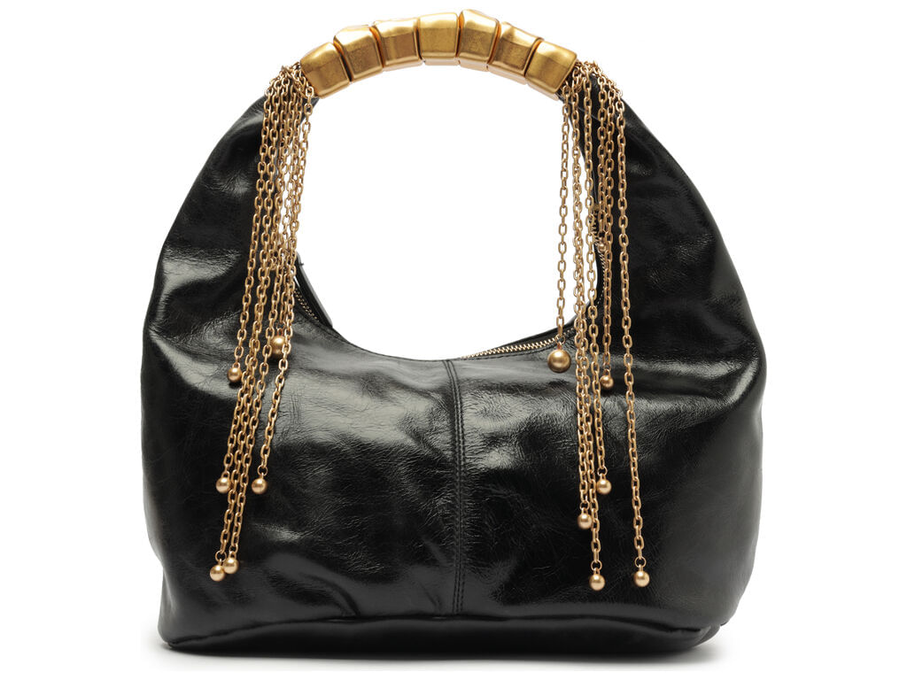 bolsa arezzo tiracolo preta couro media alca metais 5001-1