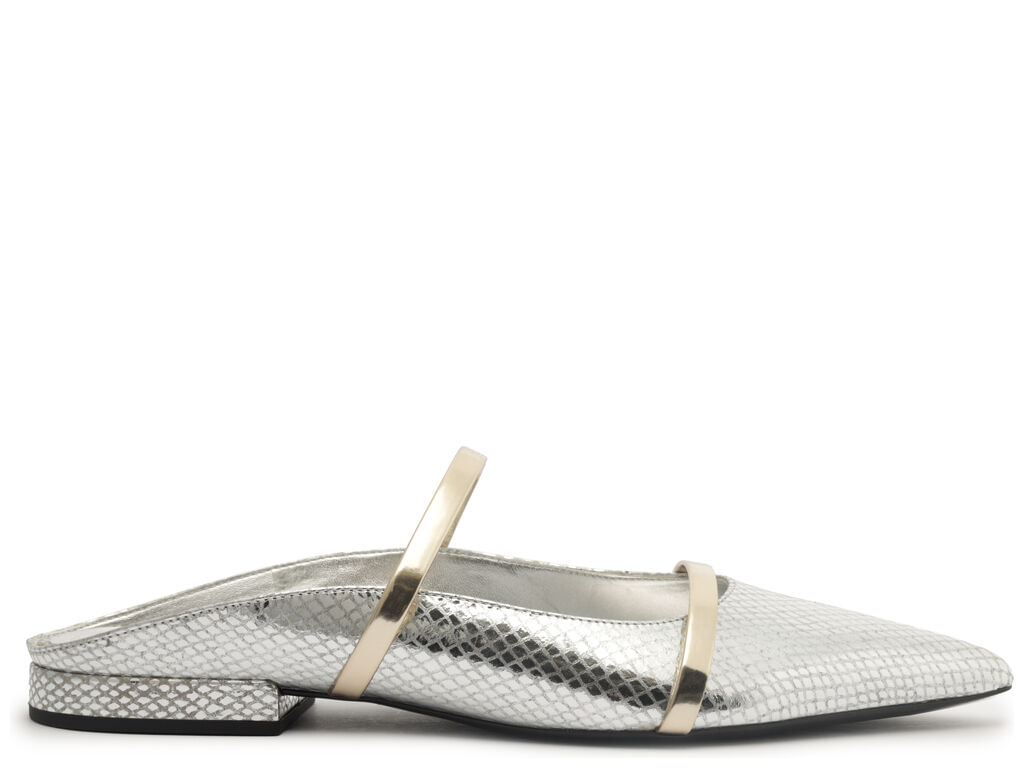 Imagem da variante: Mule Arezzo Prateada Eco Serpente Bico Fino Tiras ECO SERPENT - SILVER/PLAT - 34