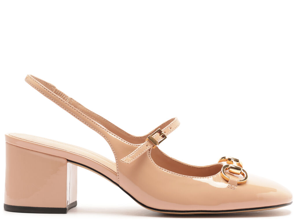 Imagem da variante: Sapato Arezzo Boneca Rosa Verniz Bloco Slingback ECO VERNIZ  - BLUSH BEIGE - 33