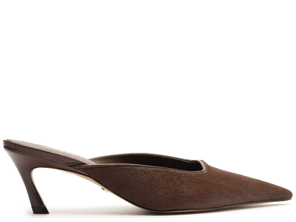 Imagem da variante: Mule Arezzo Marrom Pelo Salto Baixo Fino PELO LISO/N - COPPER BROW - 35