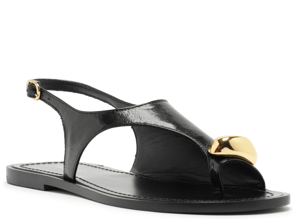 sandalia arezzo rasteira preta couro semi coberta metal bold-2