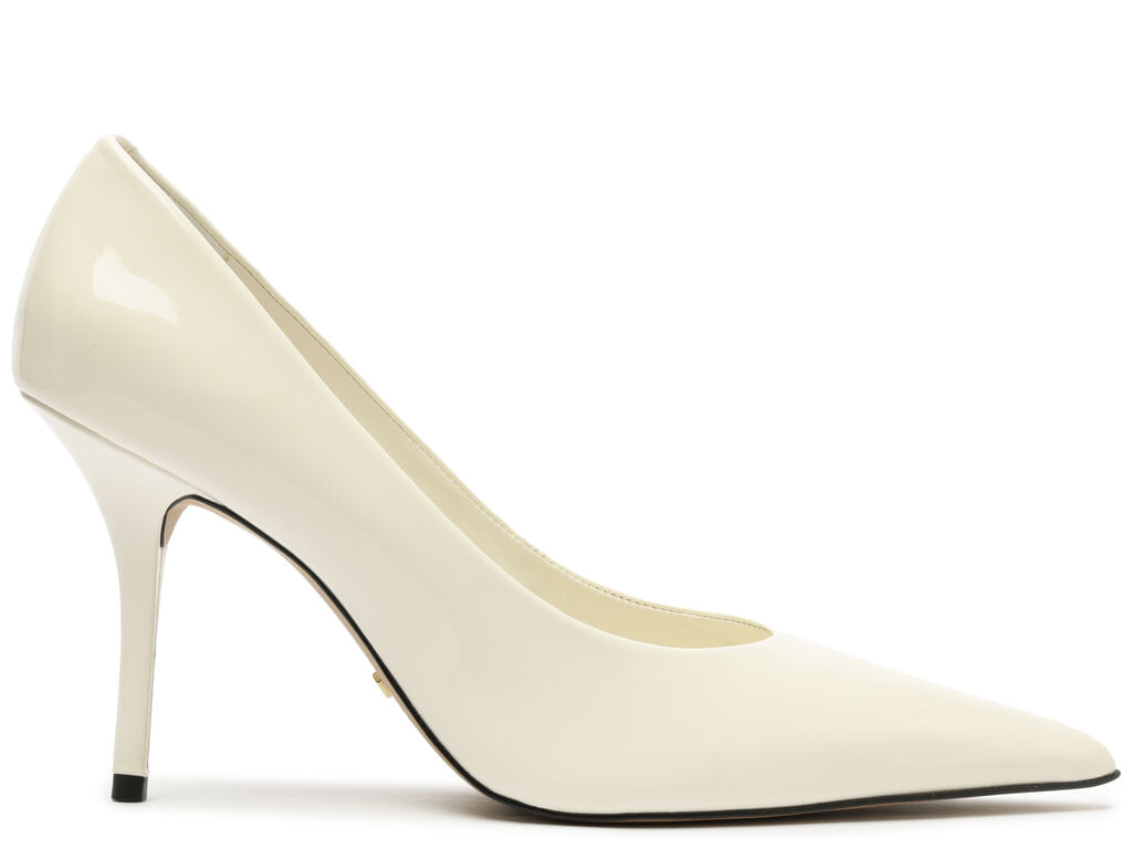 scarpin arezzo branco verniz salto alto fino classico-1