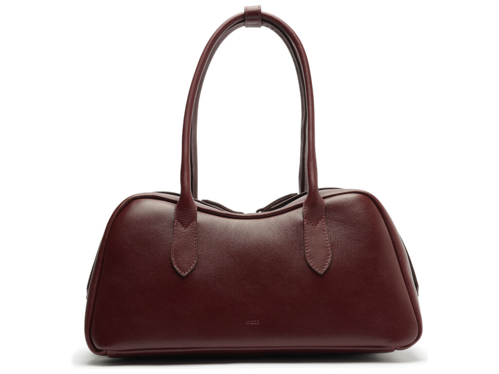 bolsa arezzo bowling vinho couro grande ziper duplo-1