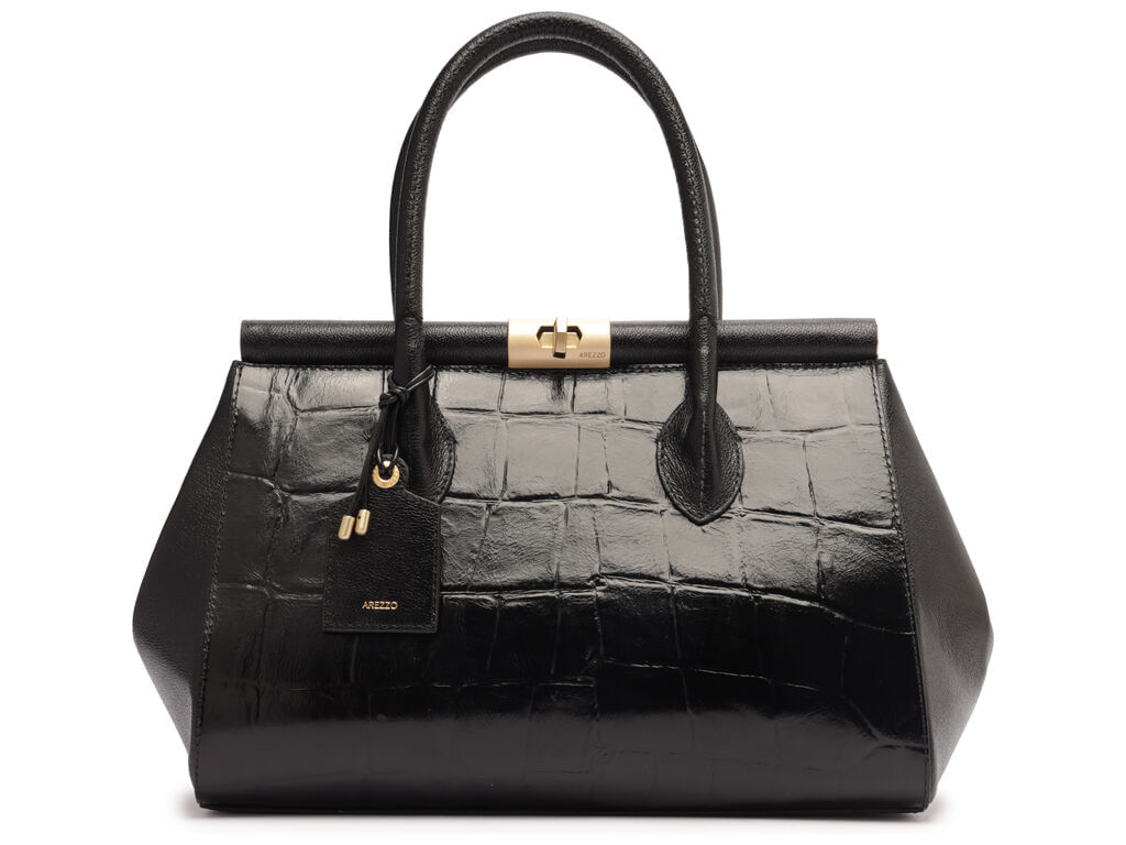 bolsa arezzo tote preta couro maxi croco grande-1