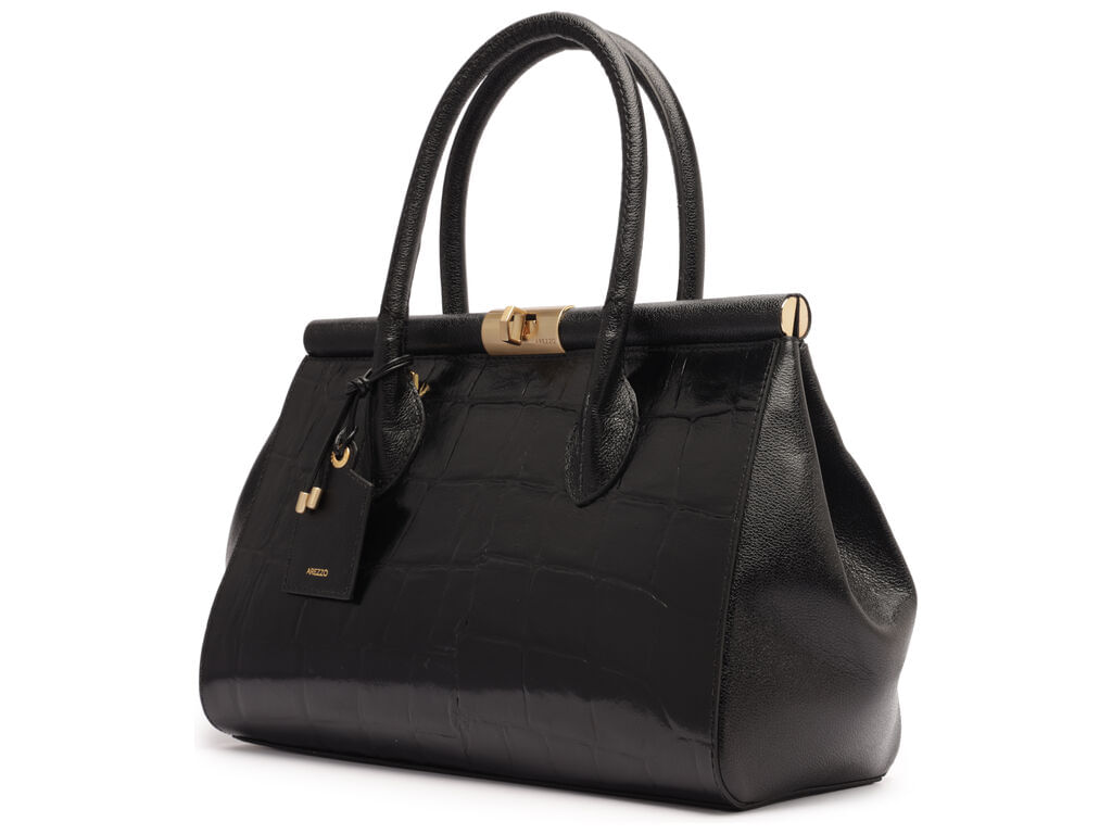 bolsa arezzo tote preta couro maxi croco grande-2