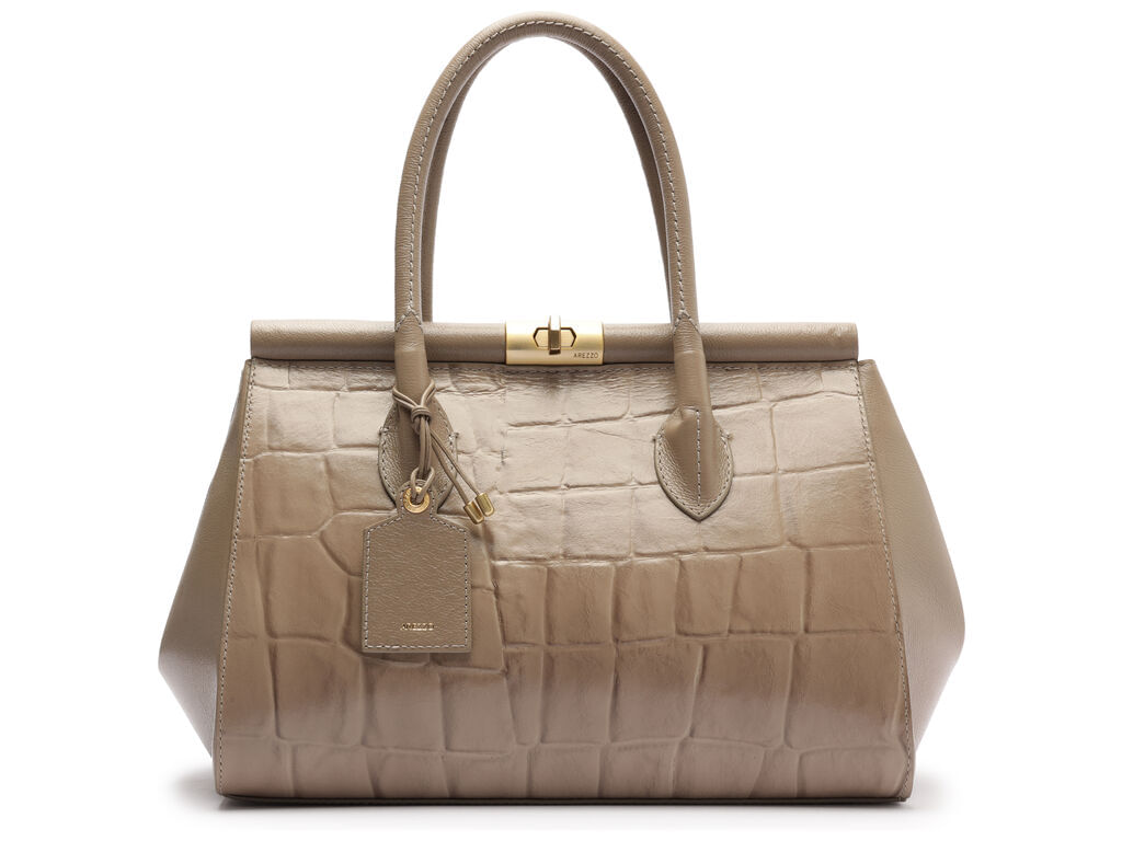 bolsa arezzo tote cinza couro maxi croco grande-1