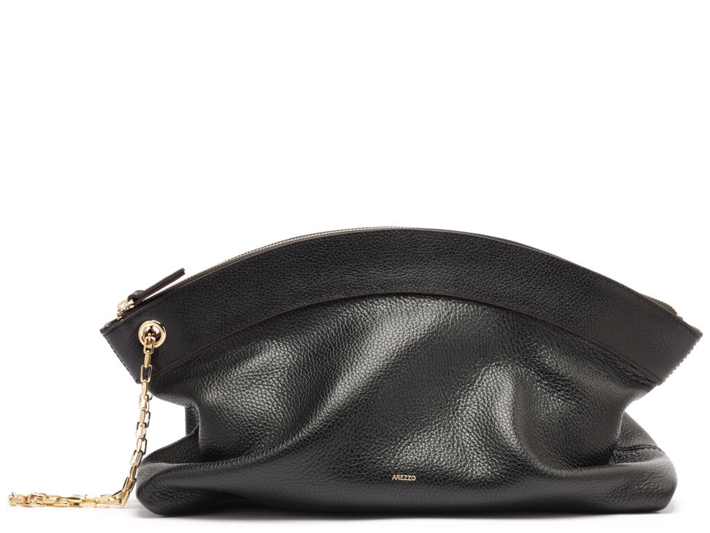 bolsa arezzo clutch preta couro media moderna-1