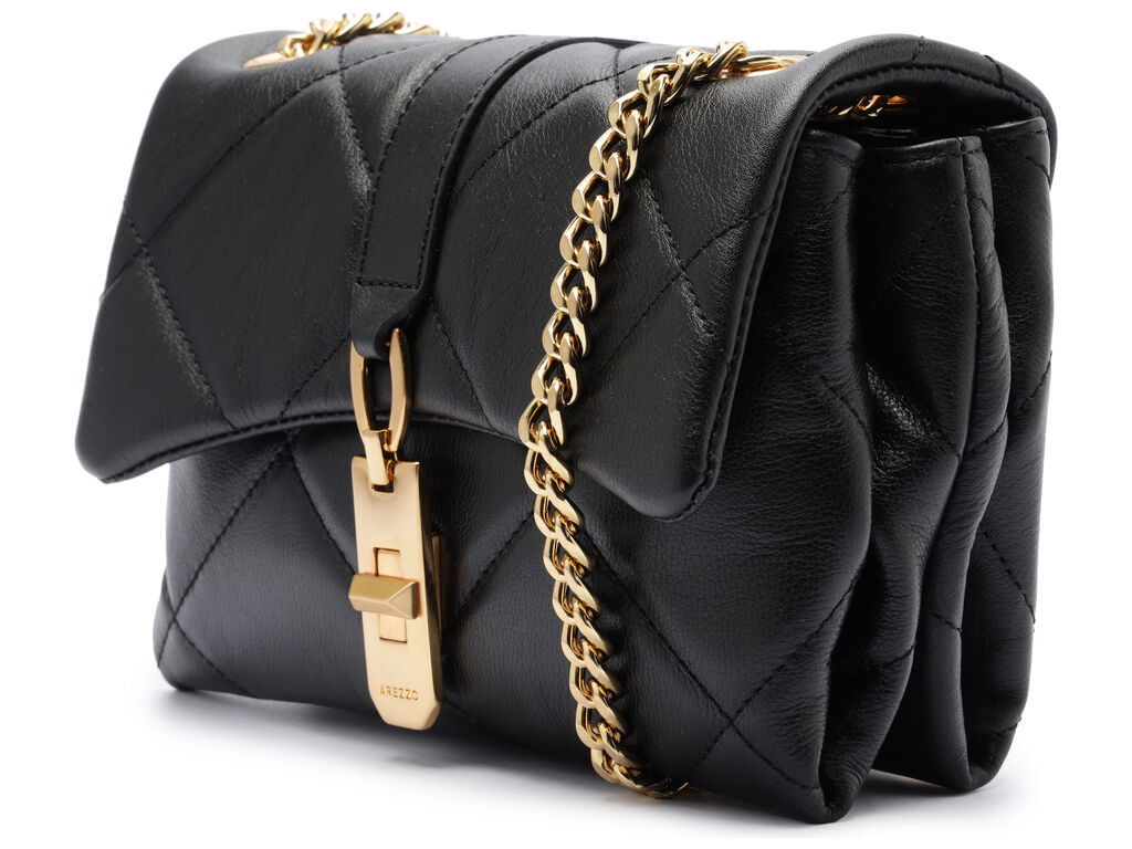 bolsa arezzo tiracolo preta couro matelasse pequena metal-2