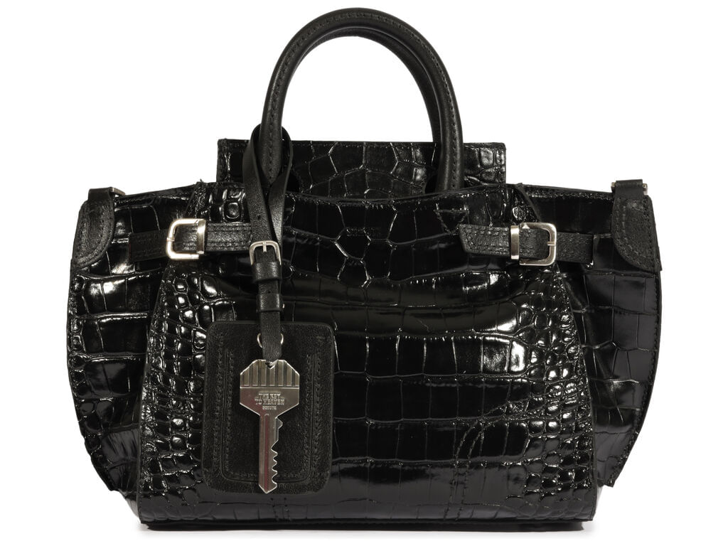 Imagem da variante: Bolsa Schutz Tote Pequena Heaven Couro Croco Preta ALIGATOR SH - BLACK - UN