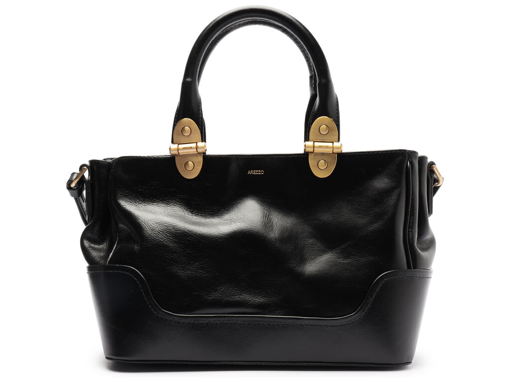 Imagem da variante: Bolsa Arezzo Tote Preta Couro Natural Média Metais HERITAGE LE - PRETO - UN