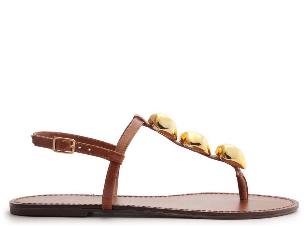 sandalia arezzo rasteira marrom couro slim metais-1