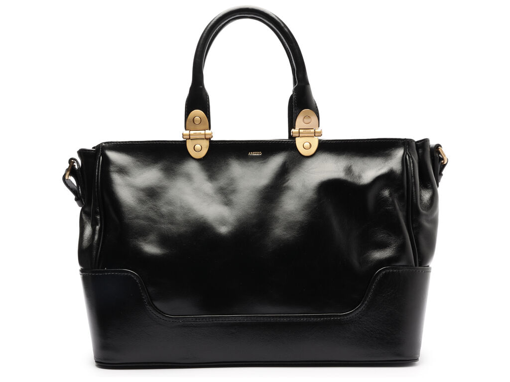 Imagem da variante: Bolsa Arezzo Tote Preta Couro Natural Grande Metais HERITAGE LE - PRETO - UN
