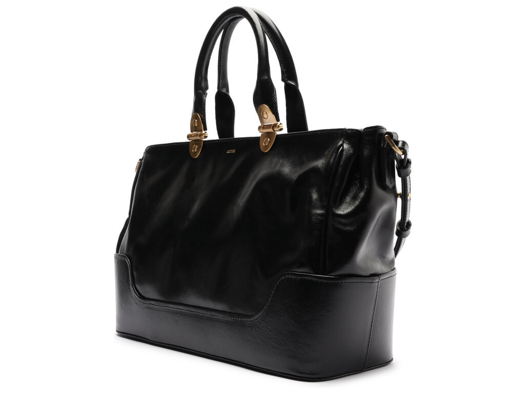 bolsa arezzo tote preta couro natural grande metais-2