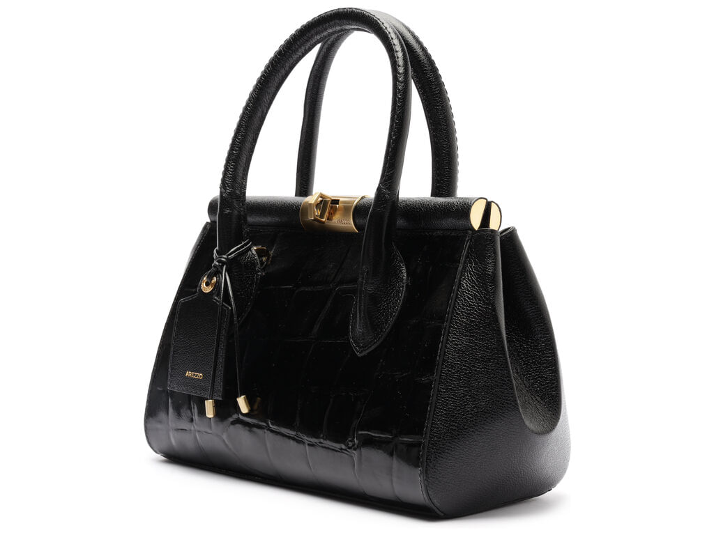 bolsa arezzo tote preta couro maxi croco media-2
