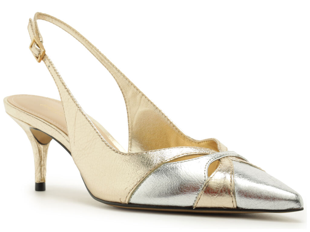 scarpin arezzo dourado couro salto kitten slingback bicolor-2
