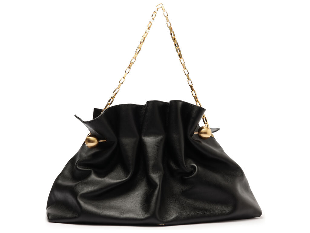 bolsa arezzo clutch preta couro media pregas corrente-1