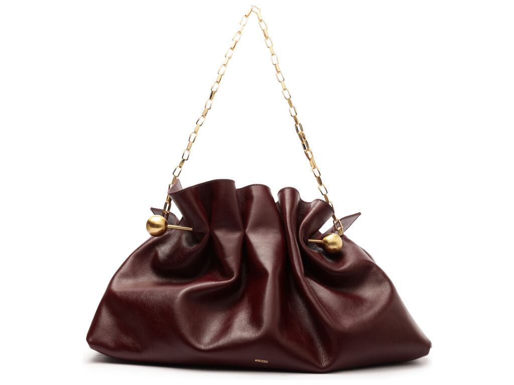 bolsa arezzo clutch vinho couro media pregas corrente-1