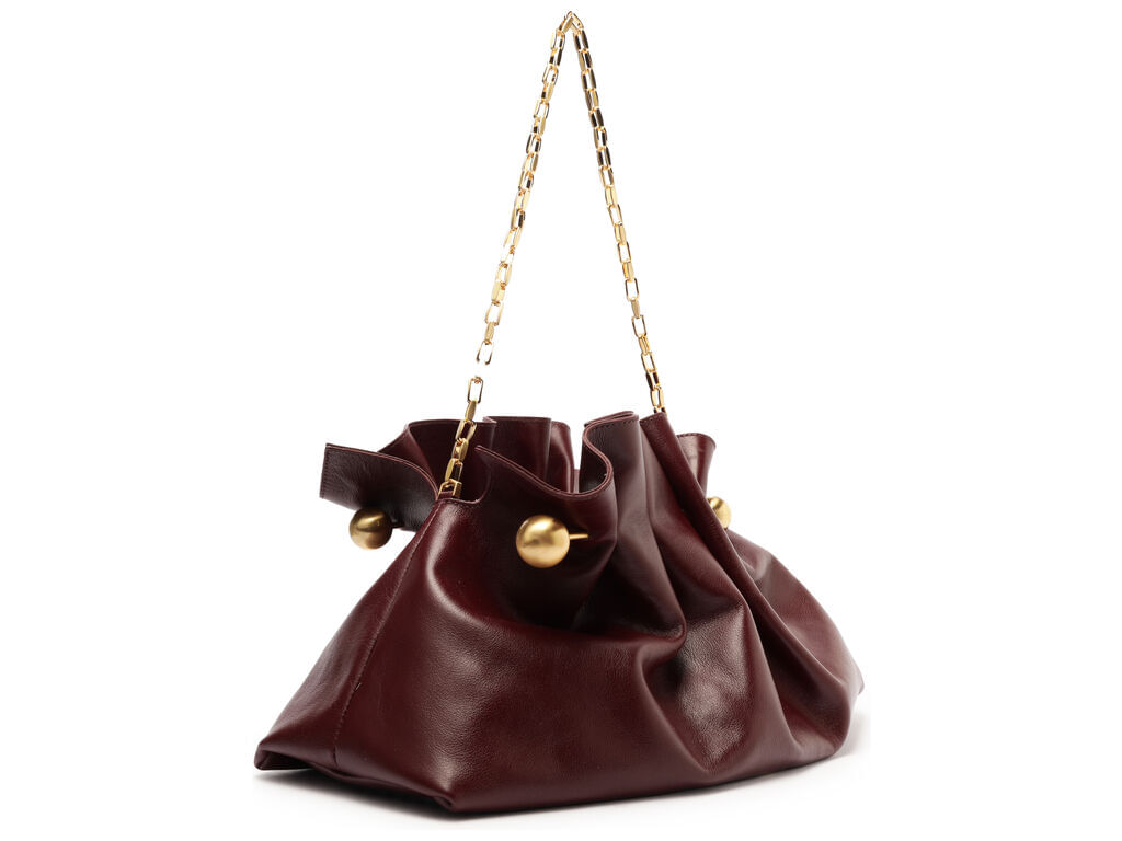 bolsa arezzo clutch vinho couro media pregas corrente-2