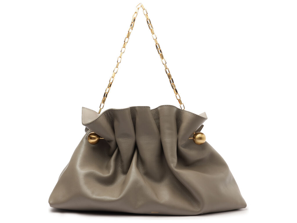 bolsa arezzo clutch cinza couro media pregas corrente-1