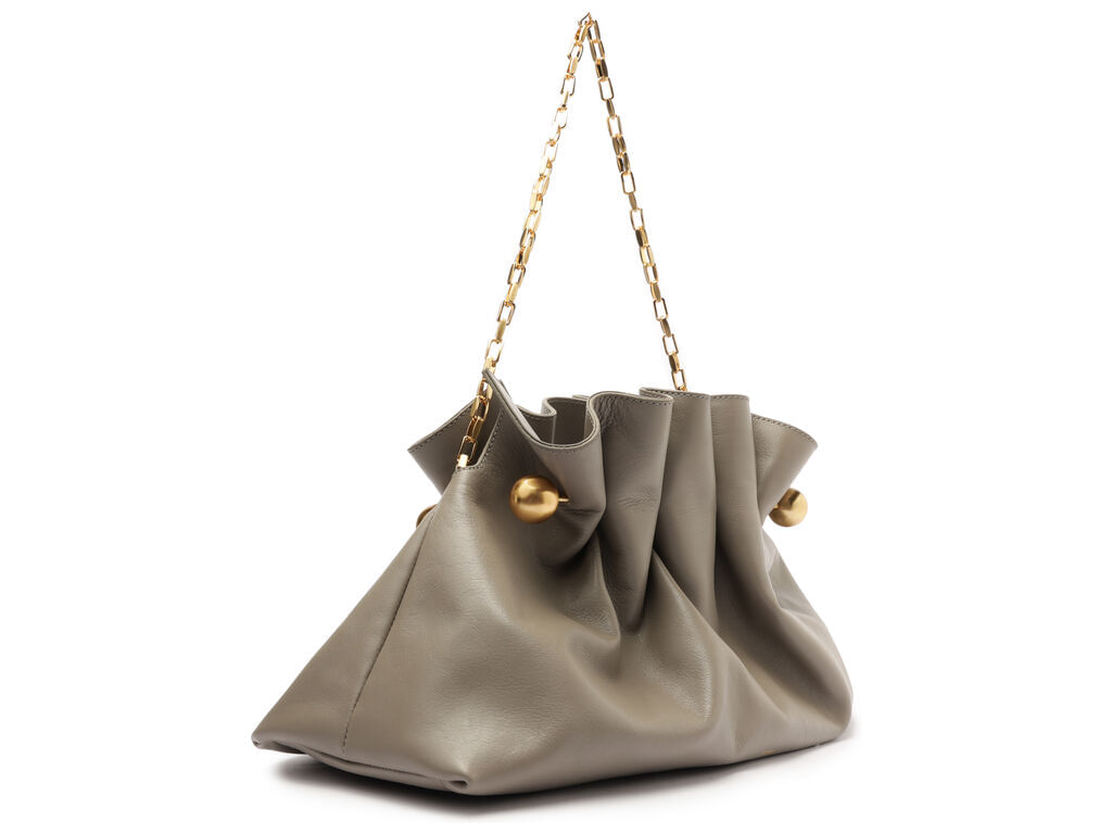 bolsa arezzo clutch cinza couro media pregas corrente-2