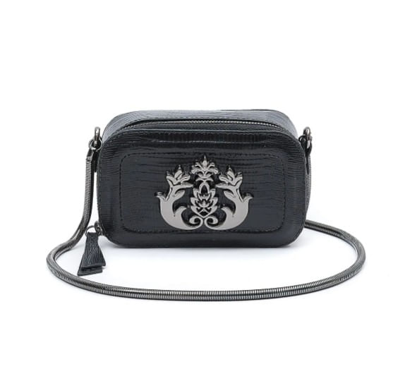 mini bolsa isla dance em couro lizard preto onix 176-1