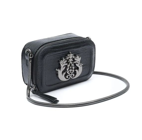 mini bolsa isla dance em couro lizard preto onix 176-2