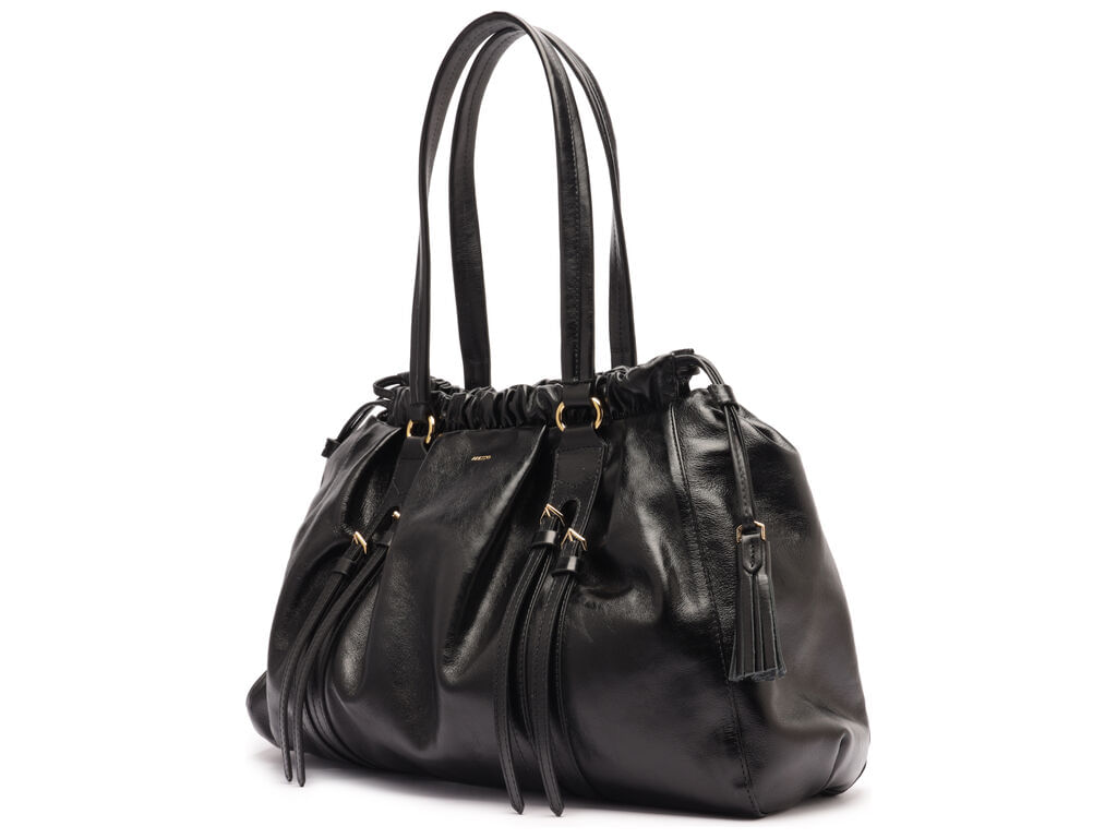 bolsa arezzo shopping preta couro grande fivelas 5001-2