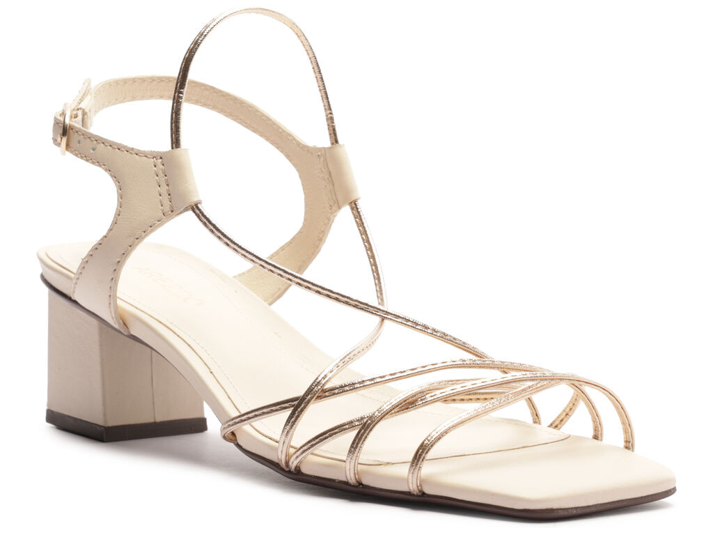 sandalia arezzo salto bloco off-white tiras finas douradas-2