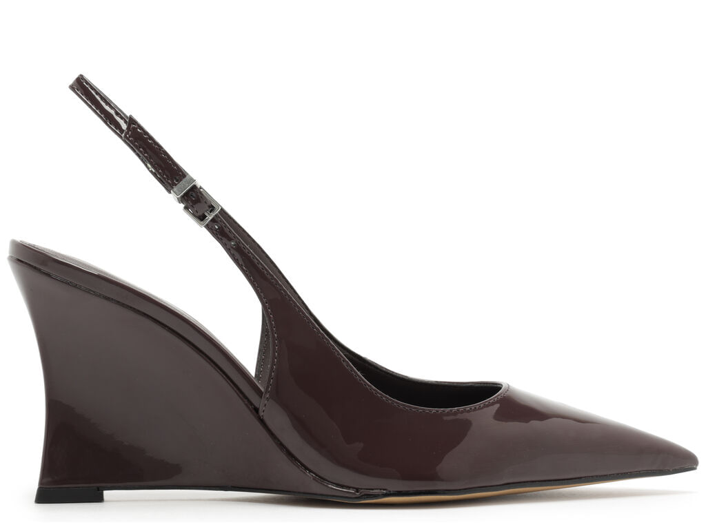 Imagem da variante: Scarpin Arezzo Marrom Verniz Salto Alto Anabela Slingback ECO VERNIZ  - GRAPE BROWN - 33