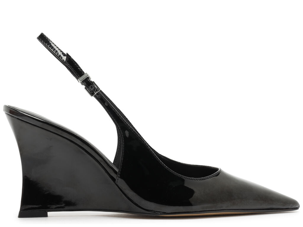 Imagem da variante: Scarpin Arezzo Preto Verniz Salto Alto Anabela Slingback ECO VERNIZ  - PRETO - 33