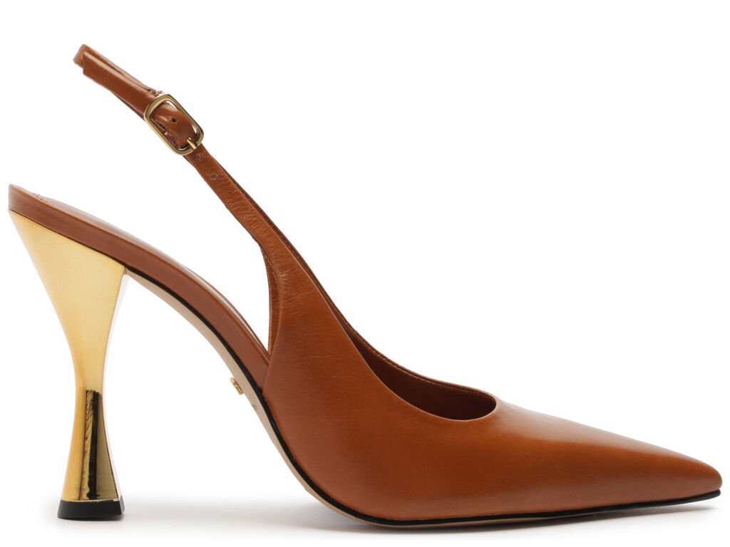 Imagem da variante: Scarpin Arezzo Marrom Couro Salto Alto Slingback CASEINA FAF - WARM ALMOND - 34
