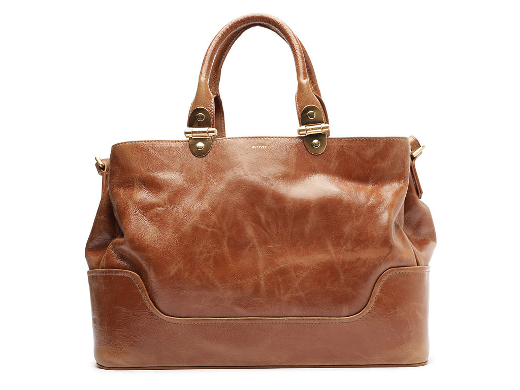 bolsa arezzo tote caramelo couro natural grande metais-1