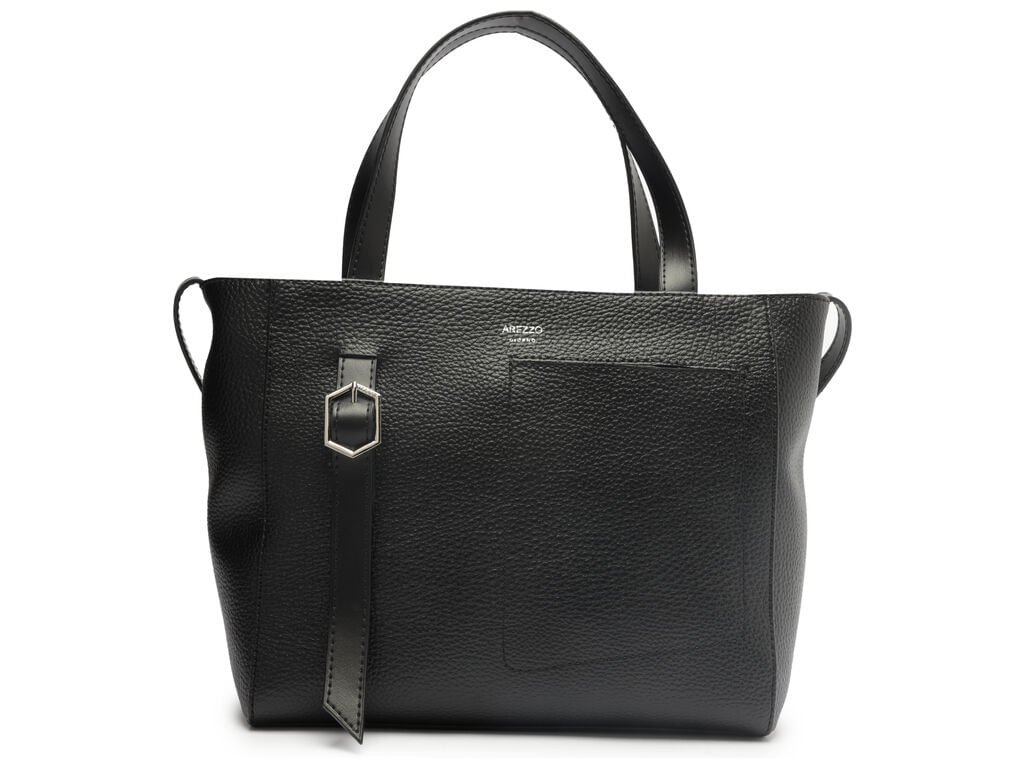 Imagem da variante: Bolsa Arezzo Tote Preta Média Fivela Textura ECO BIG FLO - PRETO - UN