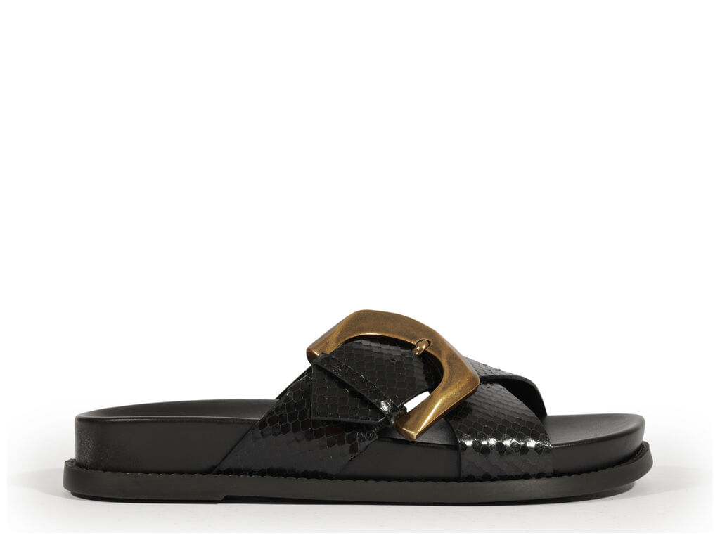 Imagem da variante: Flat Schutz Snake Preta Fivela Dourada Bold SERPENT CUT - WHITE/BLACK - 34