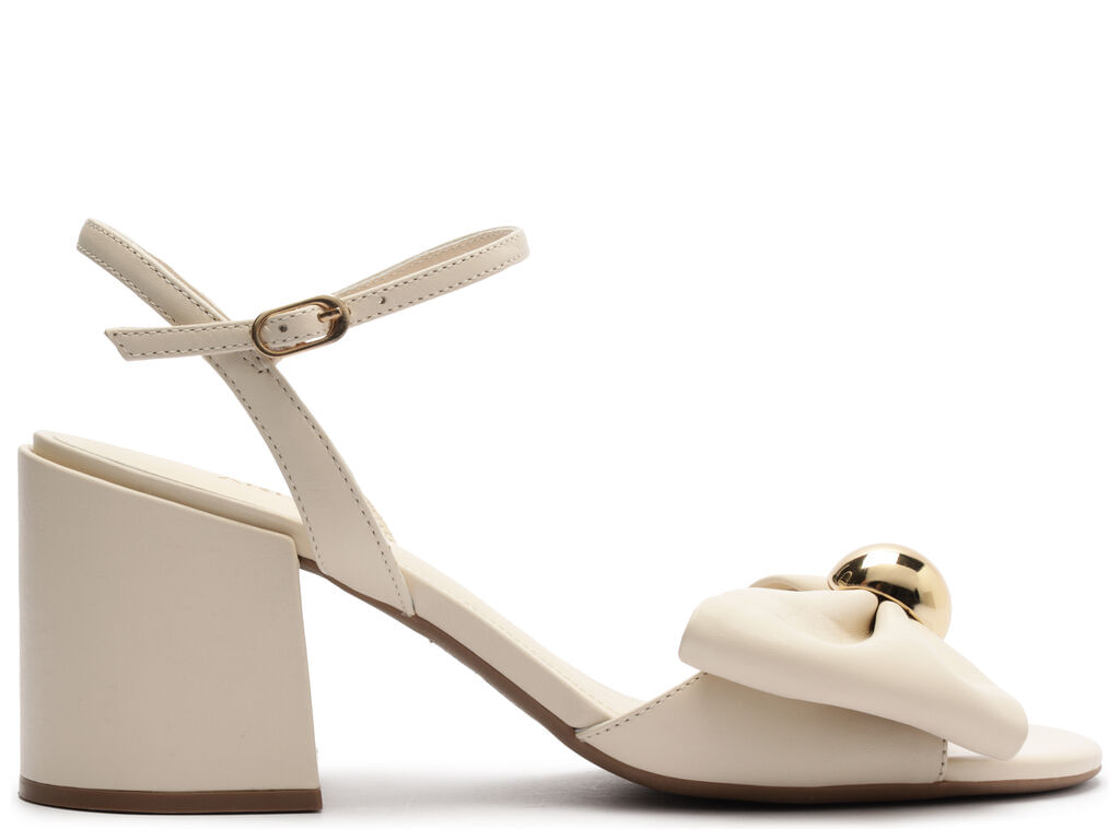 Imagem da variante: Sandália Arezzo Salto Bloco Off-White Nó Frontal Esfera Dourada TOURINO LEA - PANACOTA - 34