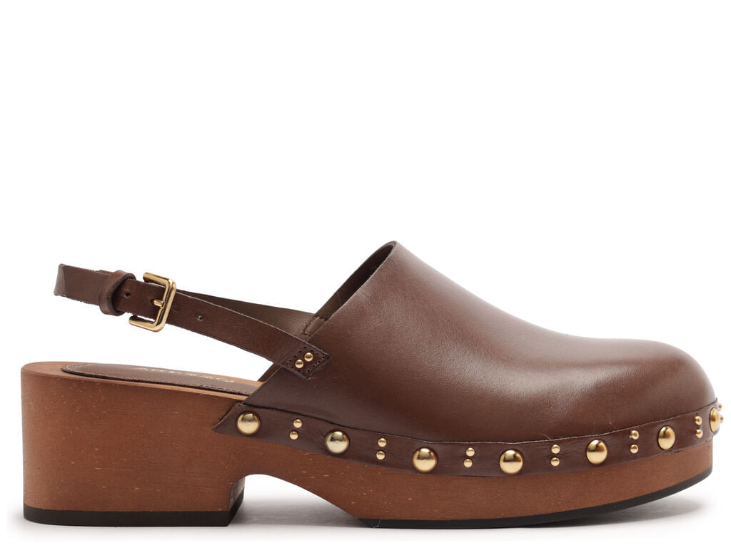 mule arezzo clog marrom couro salto medio tira-1