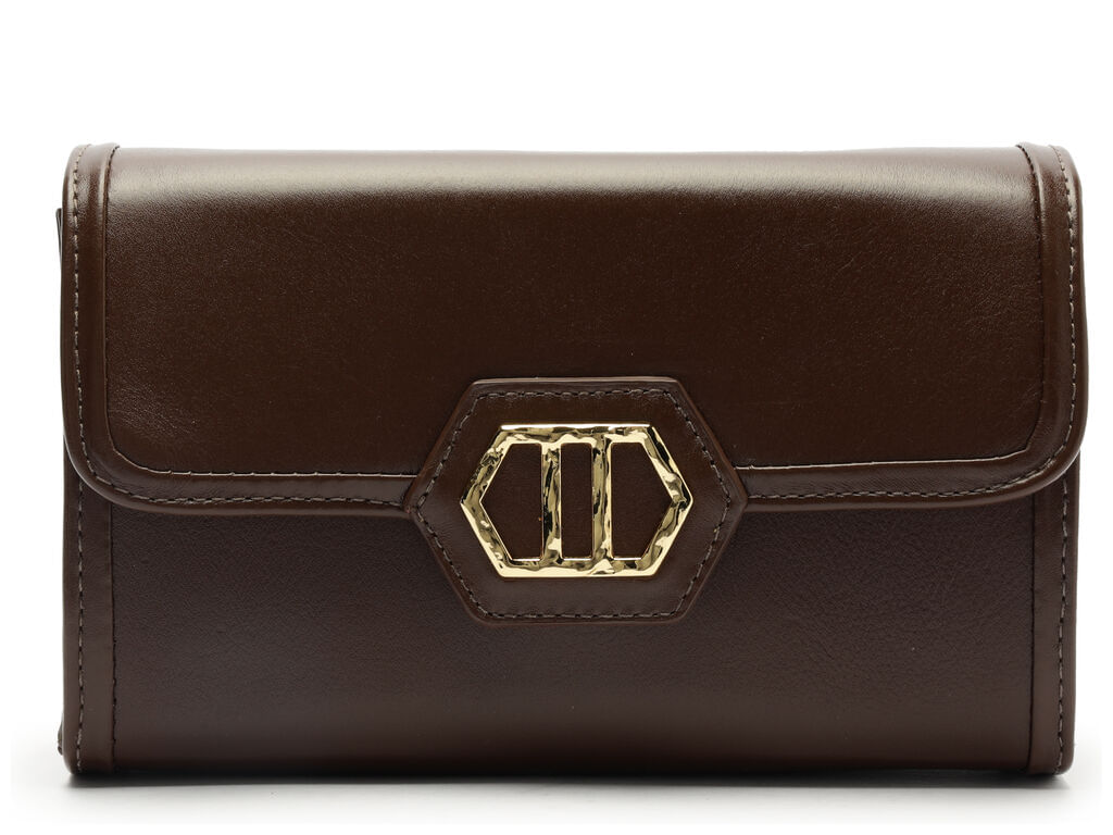 bolsa arezzo tiracolo marrom cacau couro media metal-1