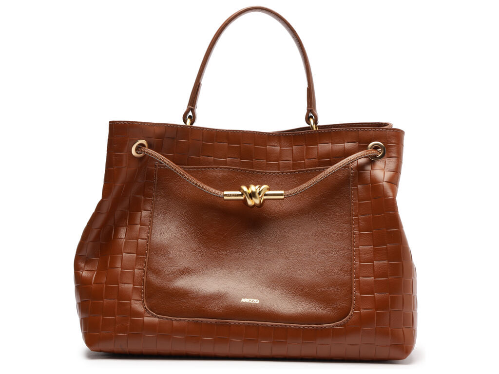 bolsa arezzo tote marrom couro no metal grande-1