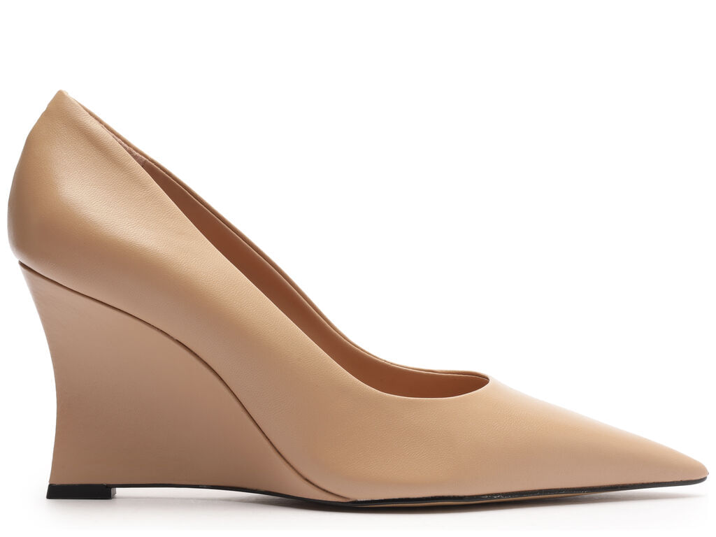 Imagem da variante: Scarpin Arezzo Bege Couro Salto Alto Anabela Bico Fino NAPPA CAPRA - BLUSH BEIGE - 34