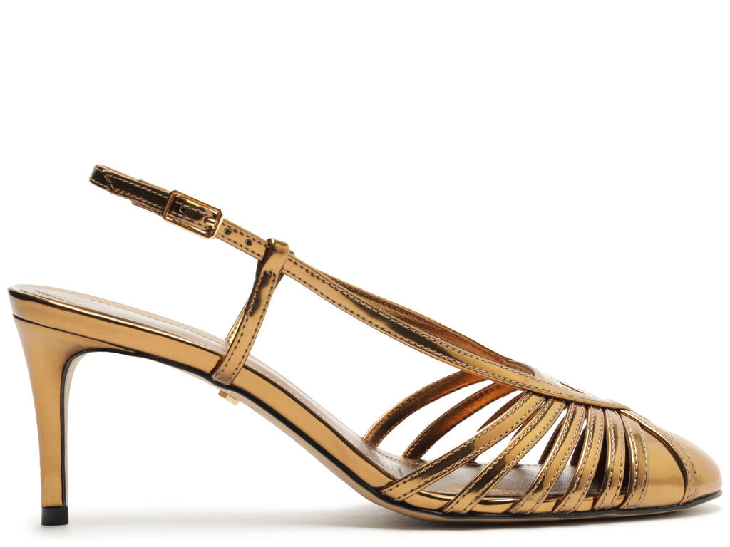 Imagem da variante: Scarpin Arezzo Bronze Salto Kitten Tira Contínua ECO SPECCHI - BRONZE - 35