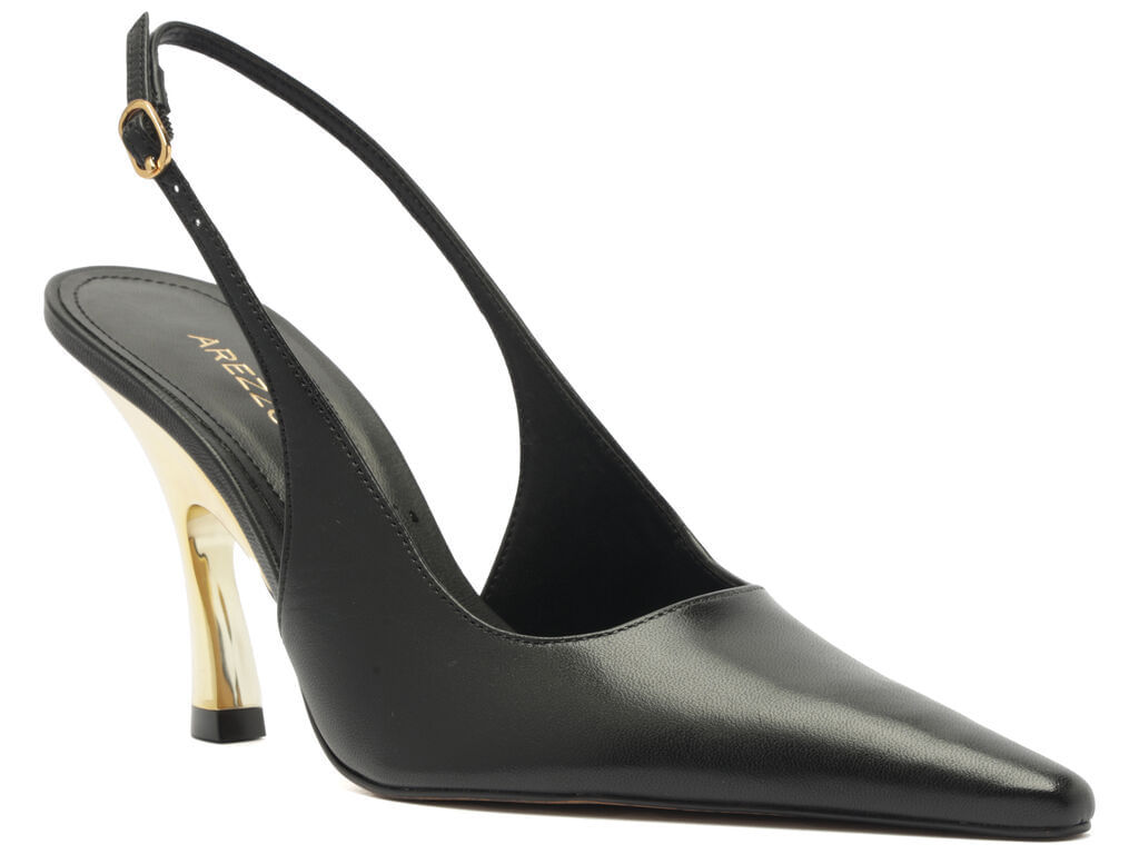 scarpin arezzo couro preto slingback salto dourado-2
