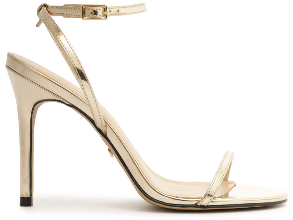 Imagem da variante: Sandália Arezzo Dourada Salto Fino Alto Minimal ECO SPECCHI - PLATINO - 34