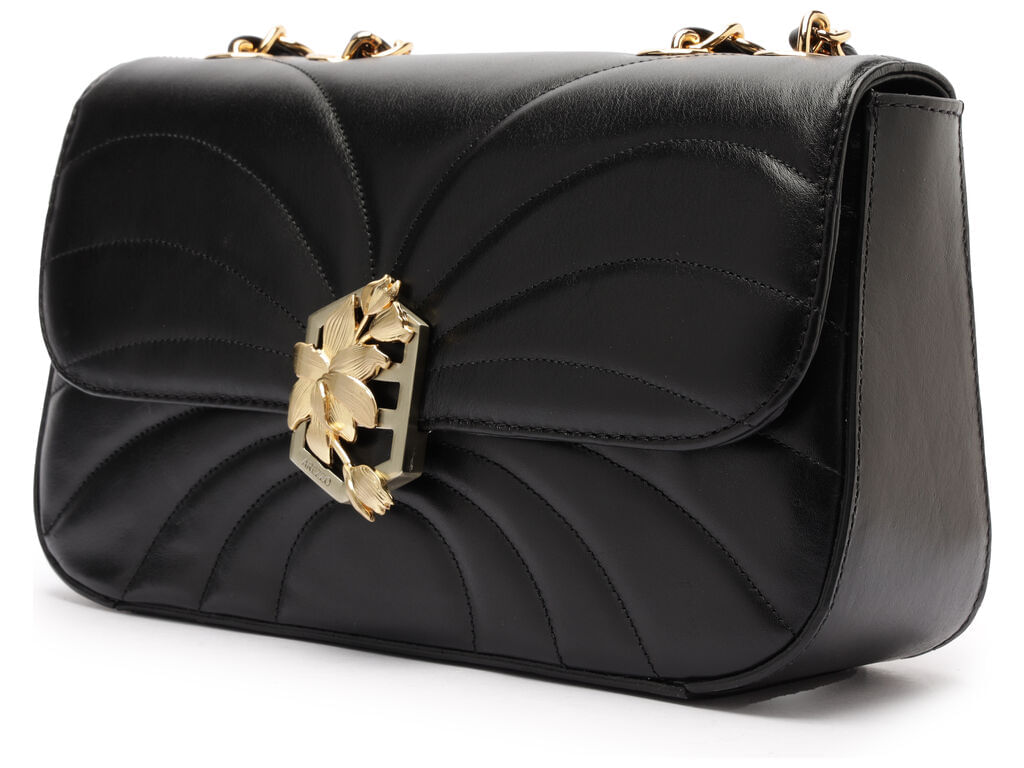 bolsa arezzo tiracolo preta couro media metal flor-2