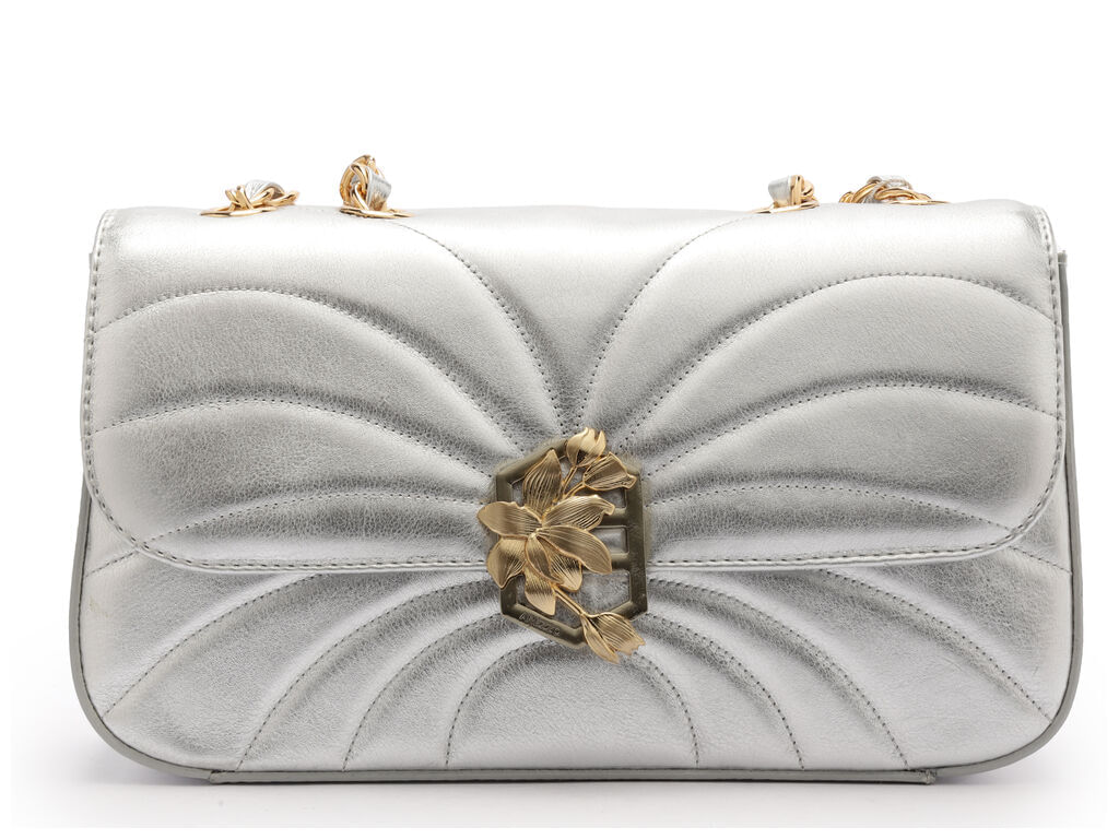 bolsa arezzo tiracolo prata couro media metal flor-1