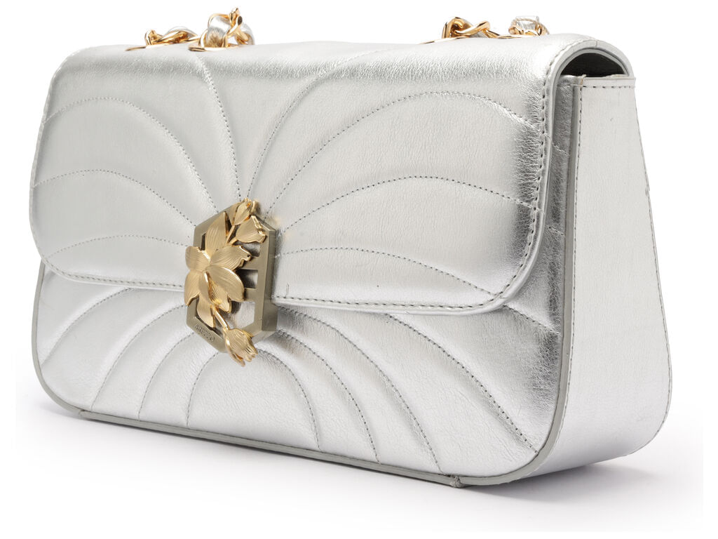 bolsa arezzo tiracolo prata couro media metal flor-2